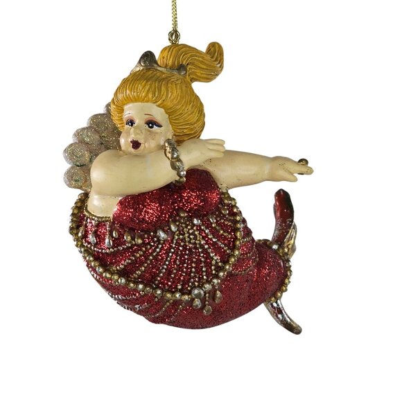 Katherine's Collection Chubby Diva Mermaid Ornament At Sea Series Red Glitter - Picture 1 of 8